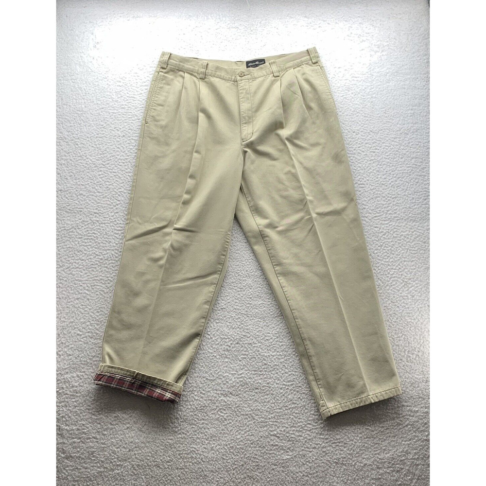Eddie Bauer Blanket Lined Khaki Pants Mens 38x29 (Tag 38x30) Pleated Warm Winter